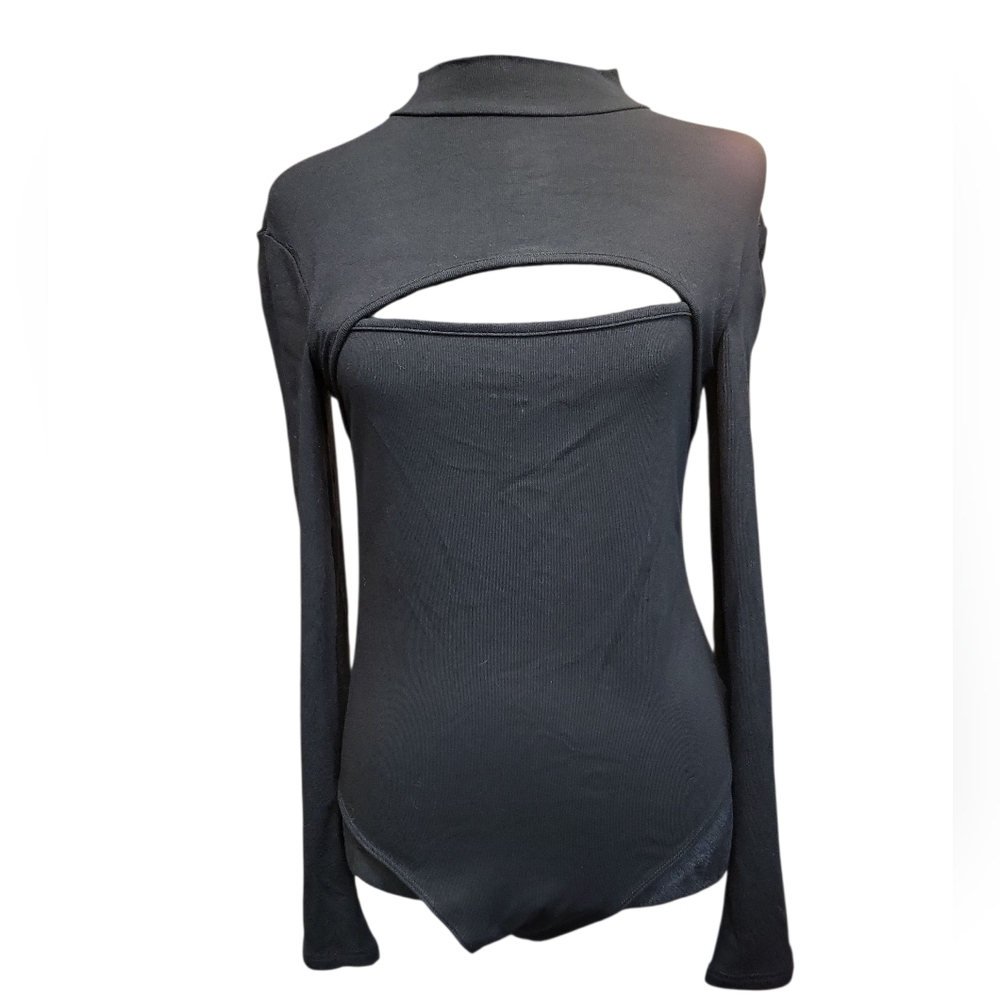 NWT MangoPop Large Elegant Black Long Sleeve Women's Bodysuit